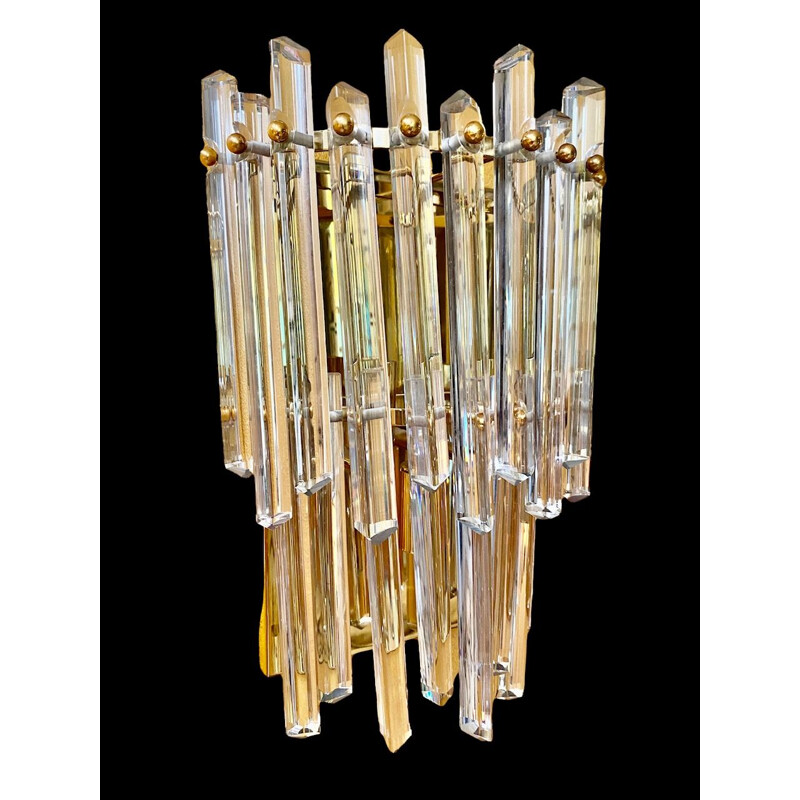 Pair of vintage Venini wall lamps in Murano glass, 1970s