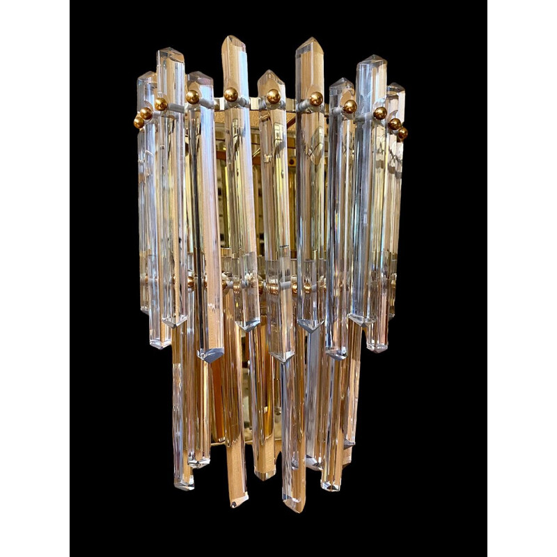 Pair of vintage Venini wall lamps in Murano glass, 1970s