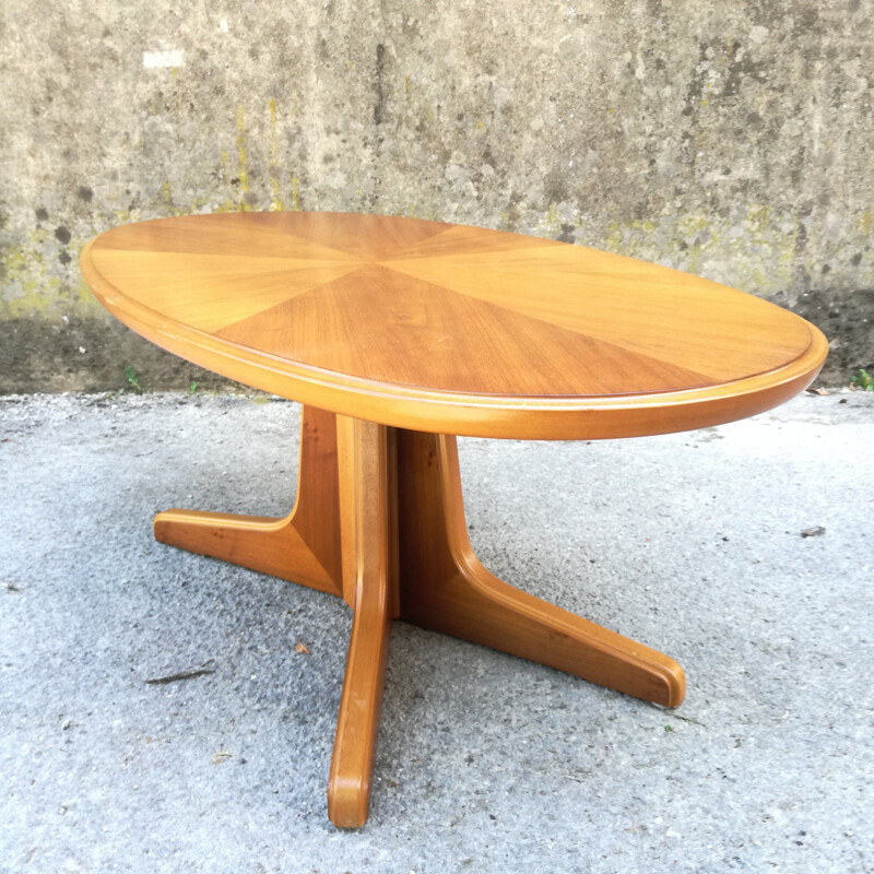 Vintage ovale walnoten salontafel met hoogteverstelling van 49 tot 69 cm