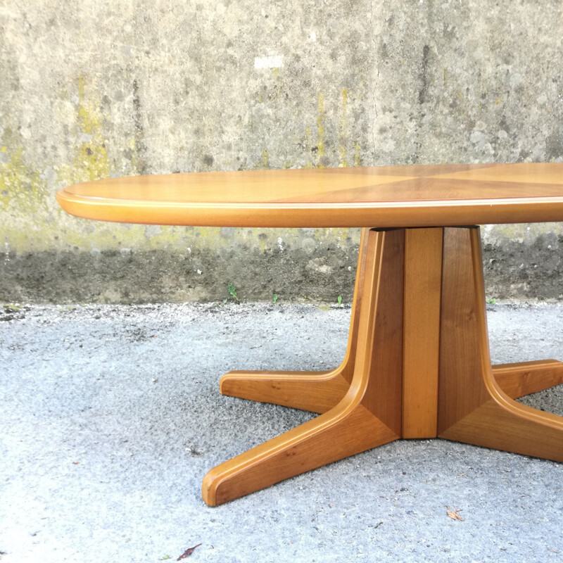 Mesa de café oval nogueira Vintage com ajuste de altura de 49 a 69 cm