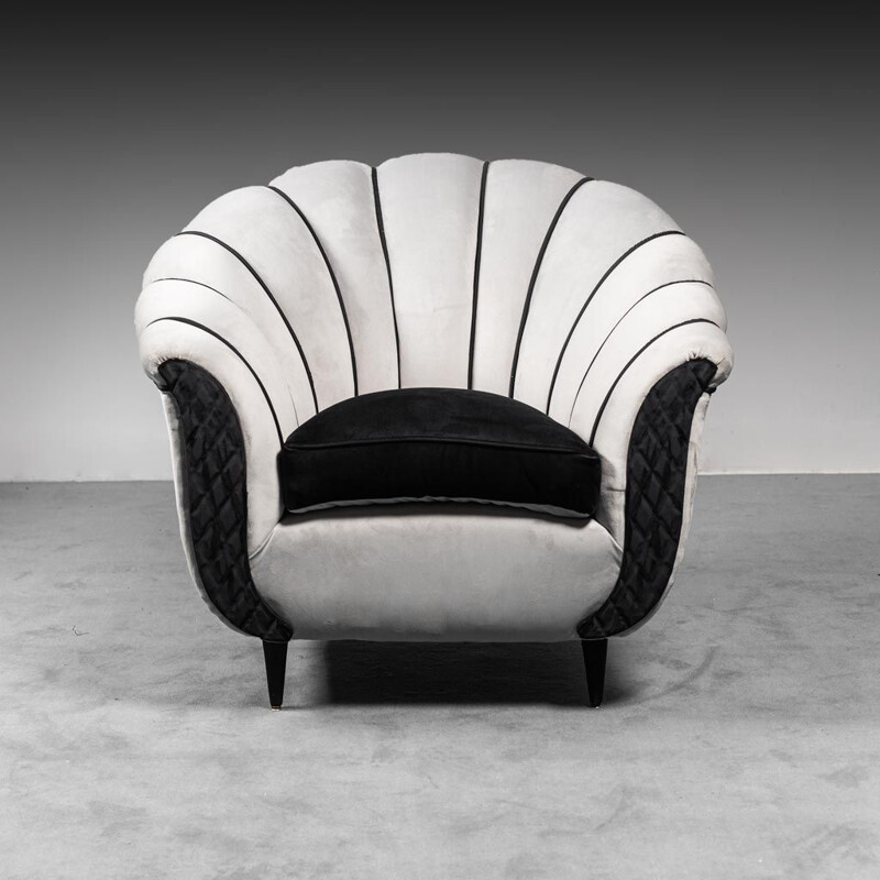 Vintage gray and black velvet armchair, 1950s