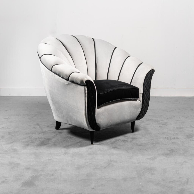 Vintage gray and black velvet armchair, 1950s