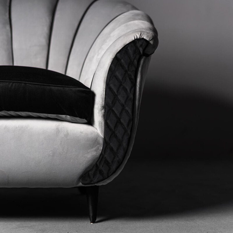 Vintage zwart en grijs fluwelen fauteuil, 1950