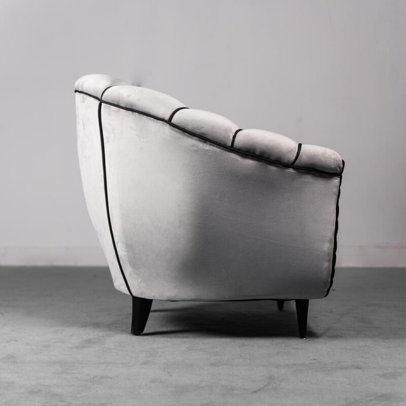 Sillón vintage de terciopelo negro y gris, 1950