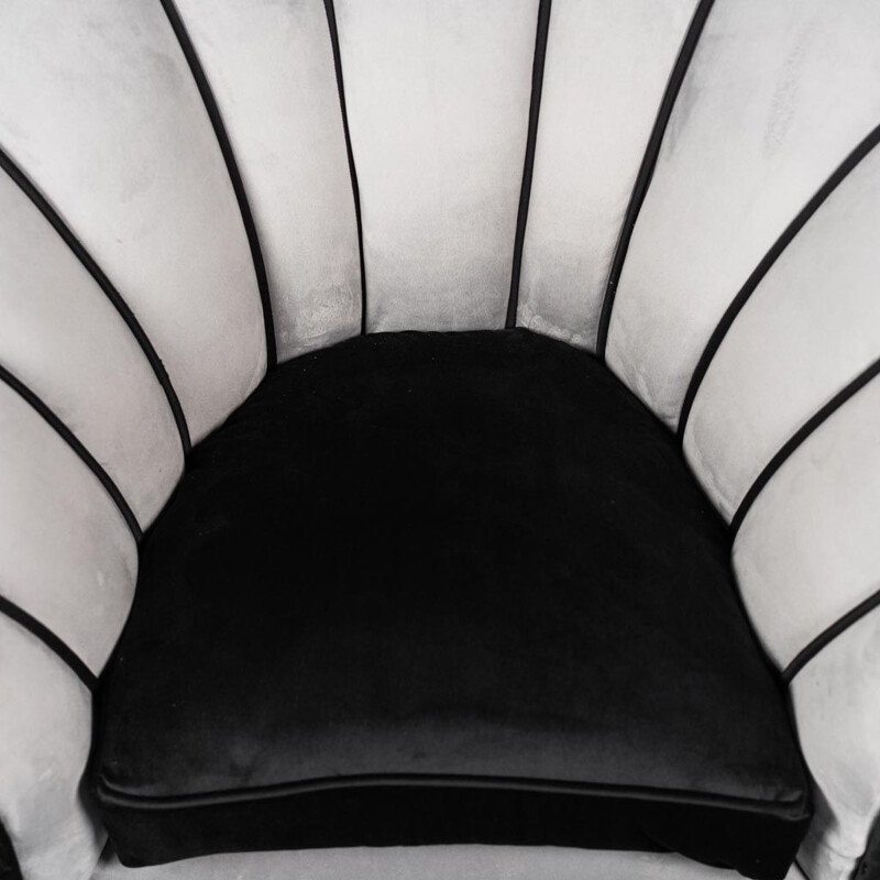 Vintage gray and black velvet armchair, 1950s