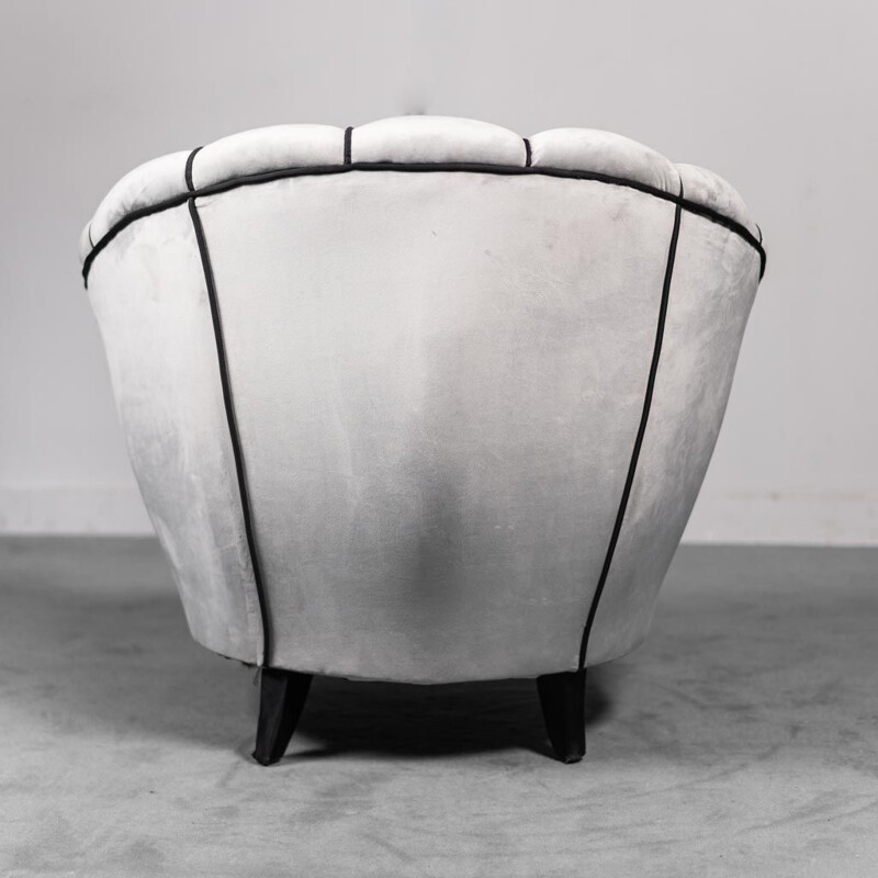 Vintage zwart en grijs fluwelen fauteuil, 1950