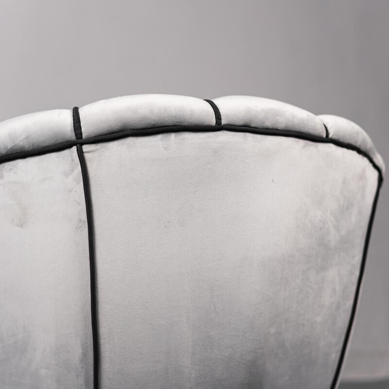 Vintage zwart en grijs fluwelen fauteuil, 1950