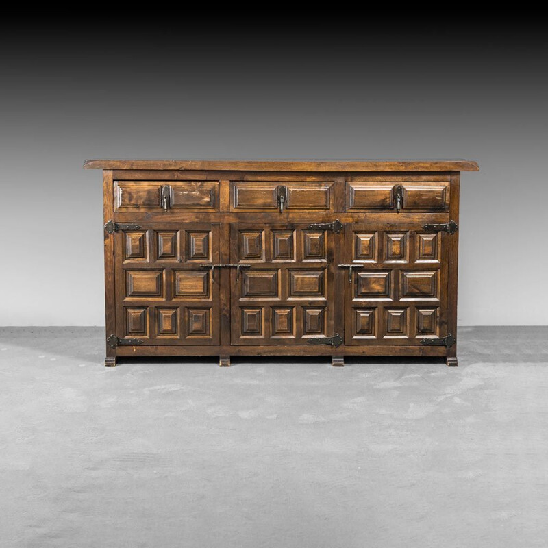 Vintage wood sideboard with metal details, 1950