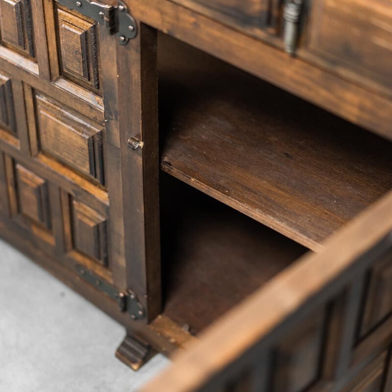 Vintage wood sideboard with metal details, 1950