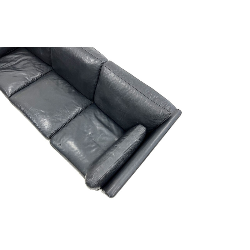 Dänisches 3-Sitzer-Sofa im Vintage-Stil, Federkern und schwarzes Leder, 1960