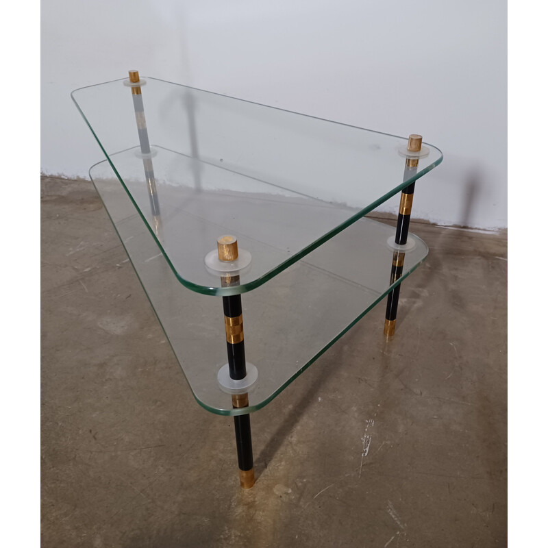 Vintage glass and metal tripod coffee table, 1950