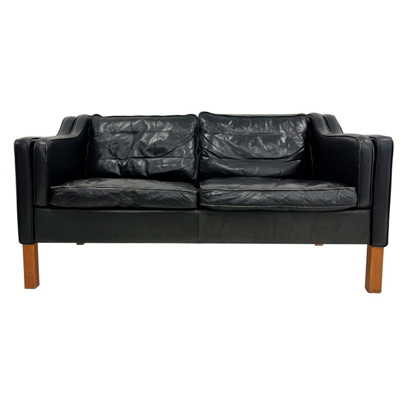 Vintage black 2 seat Danish Mogensen sofa