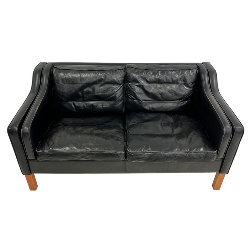 Vintage black 2 seat Danish Mogensen sofa