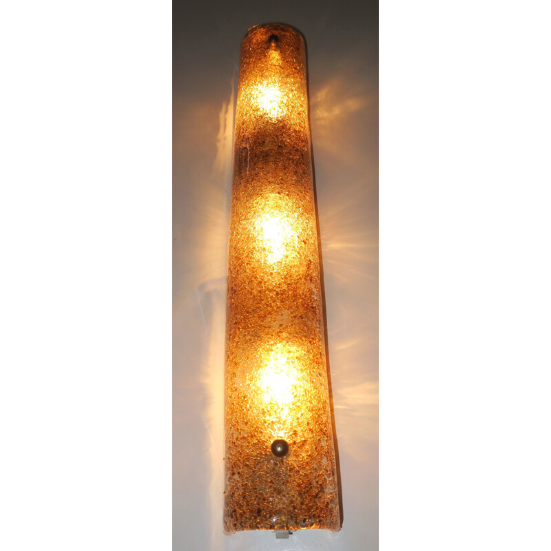 Vintage Murano glass and brass wall lamp with gold speckles, Italy 1950