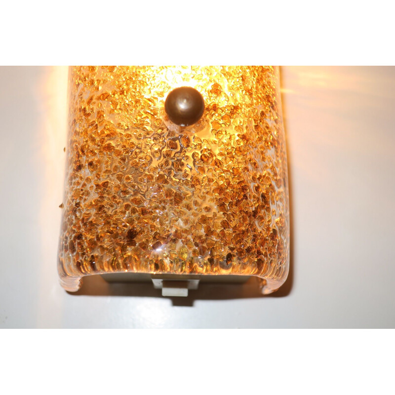 Vintage Murano glass and brass wall lamp with gold speckles, Italy 1950