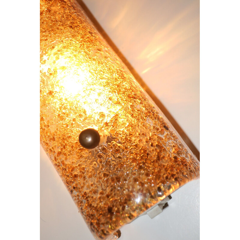 Vintage Murano glass and brass wall lamp with gold speckles, Italy 1950