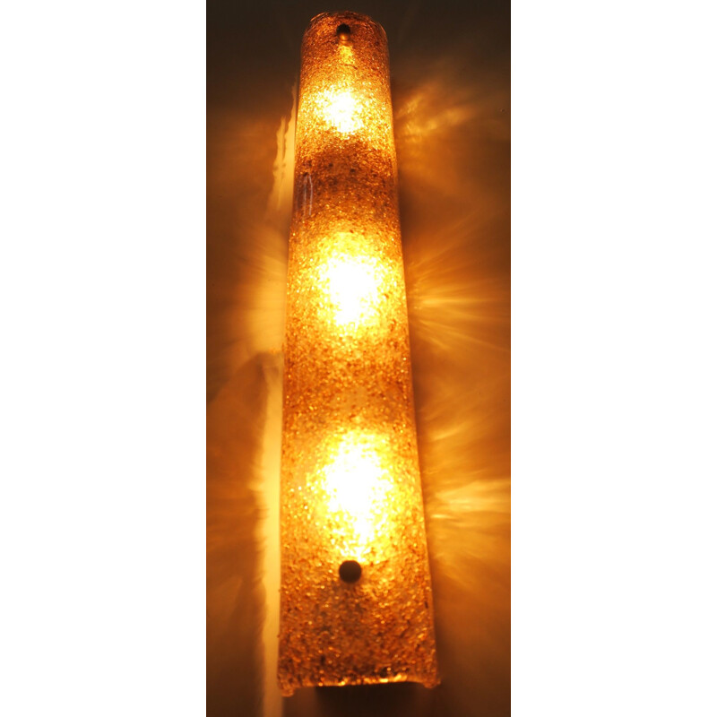 Vintage Murano glass and brass wall lamp with gold speckles, Italy 1950