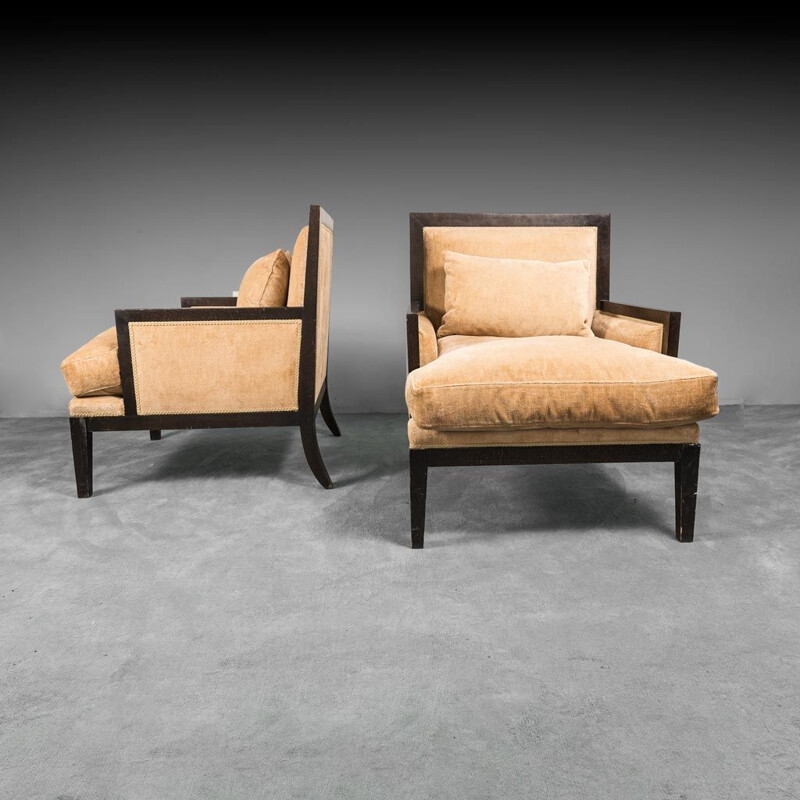 Paar vintage bruin fluwelen fauteuils van Ka International, 1950