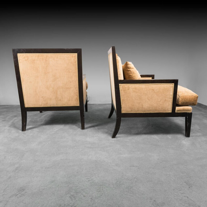 Paire de fauteuils vintage en velours brun par Ka International, 1950
