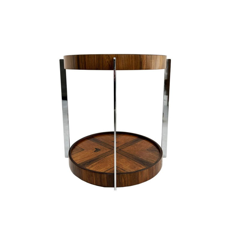 Vintage round rosewood and chrome serving table by Merrow Associates