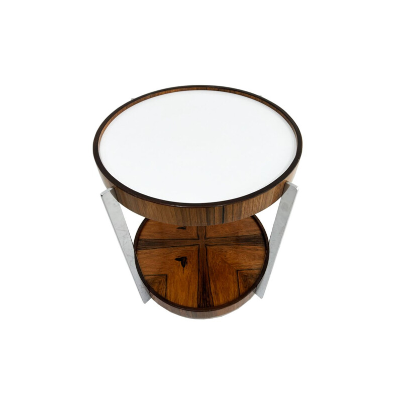 Vintage round rosewood and chrome serving table by Merrow Associates