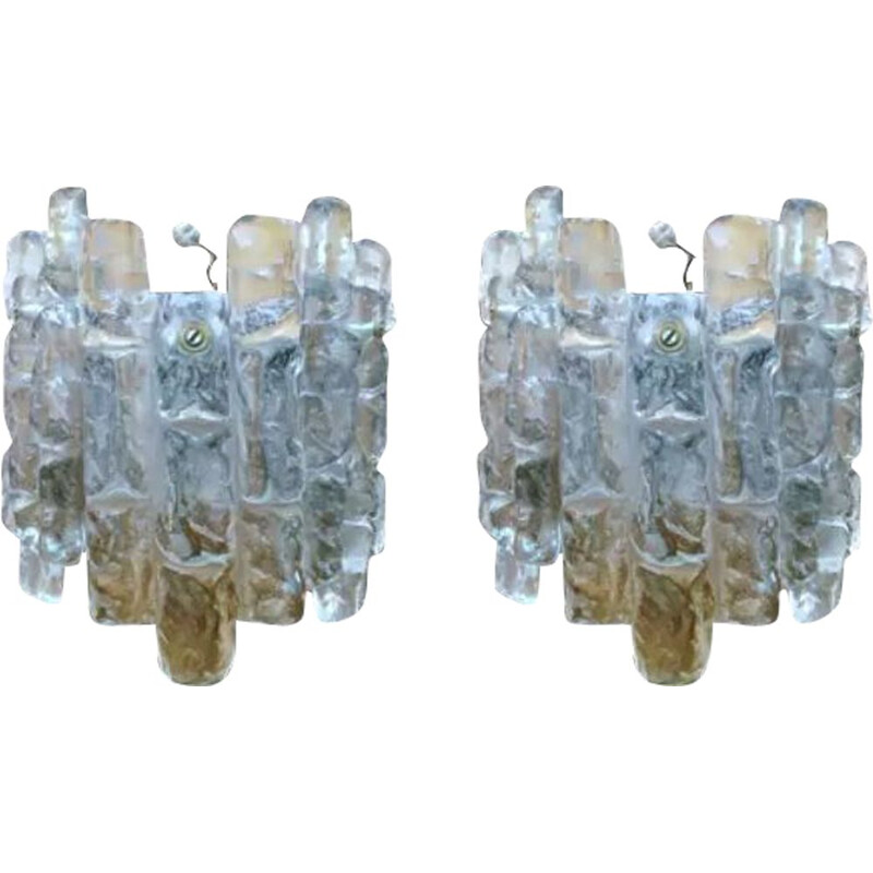 Pair of vintage ice frost glass wall lamps by Jt Kalmar, 1970