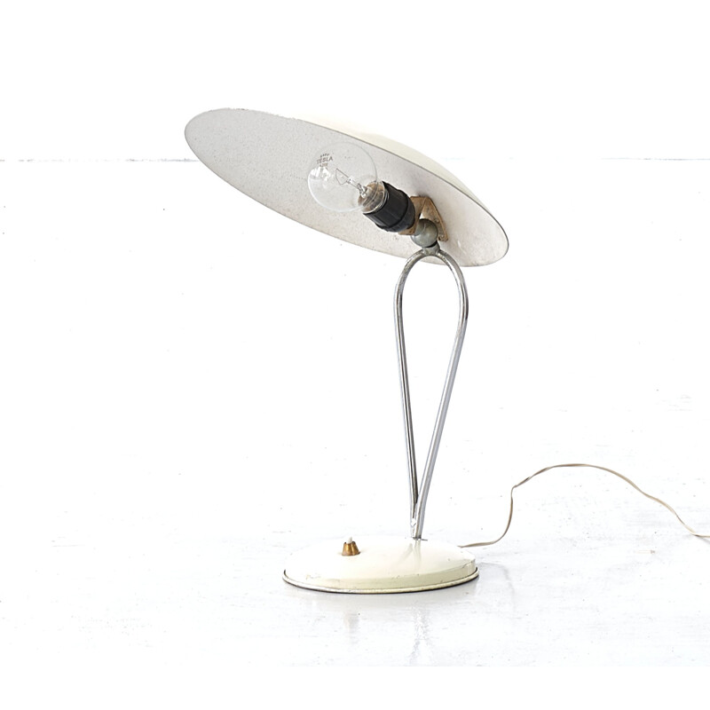 Vintage Italian white desk lamp in chrome and brass, 1950s