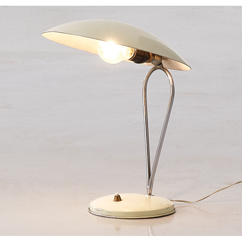 Vintage Italian white desk lamp in chrome and brass, 1950s