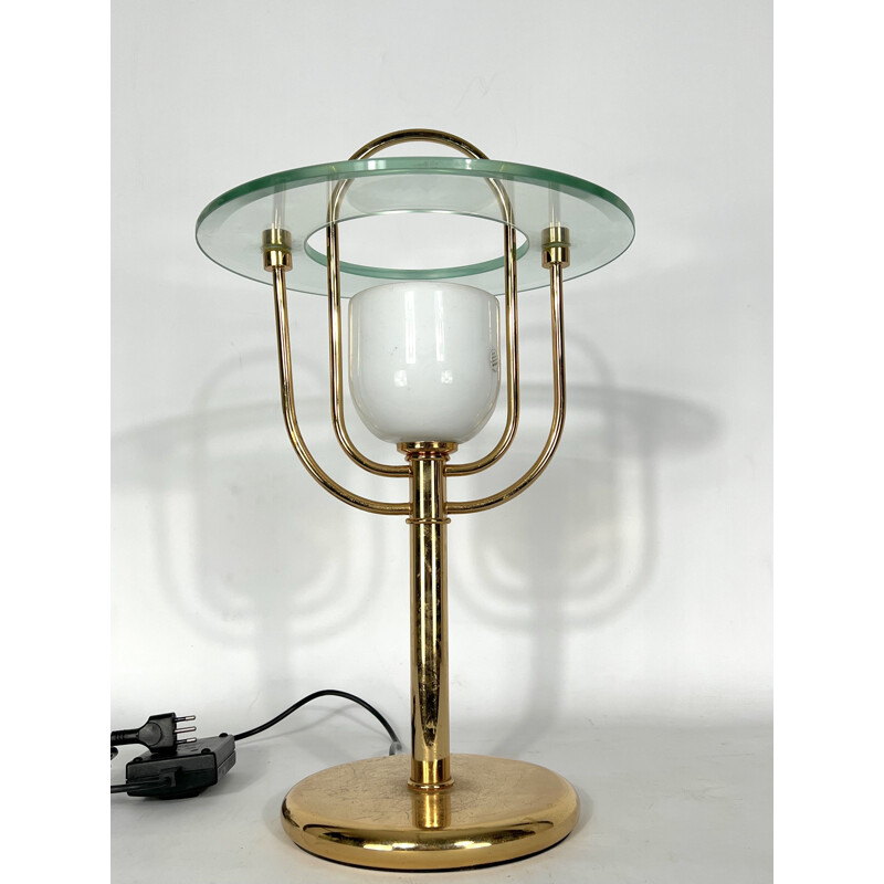 Lampe de table vintage en laiton et verre, 1970