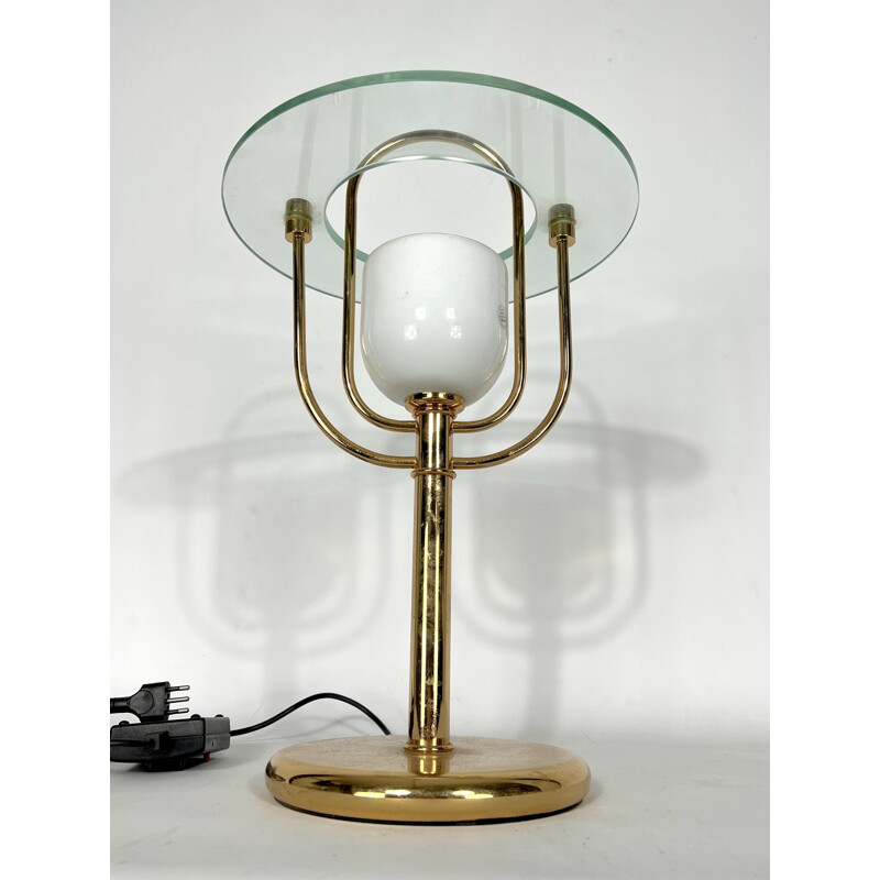 Lampe de table vintage en laiton et verre, 1970