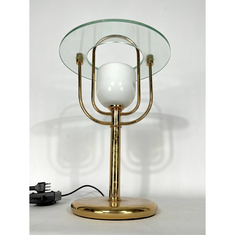 Vintage messing en glazen tafellamp, 1970