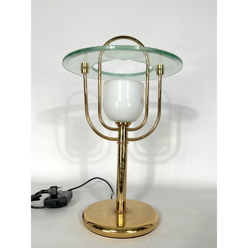 Vintage messing en glazen tafellamp, 1970