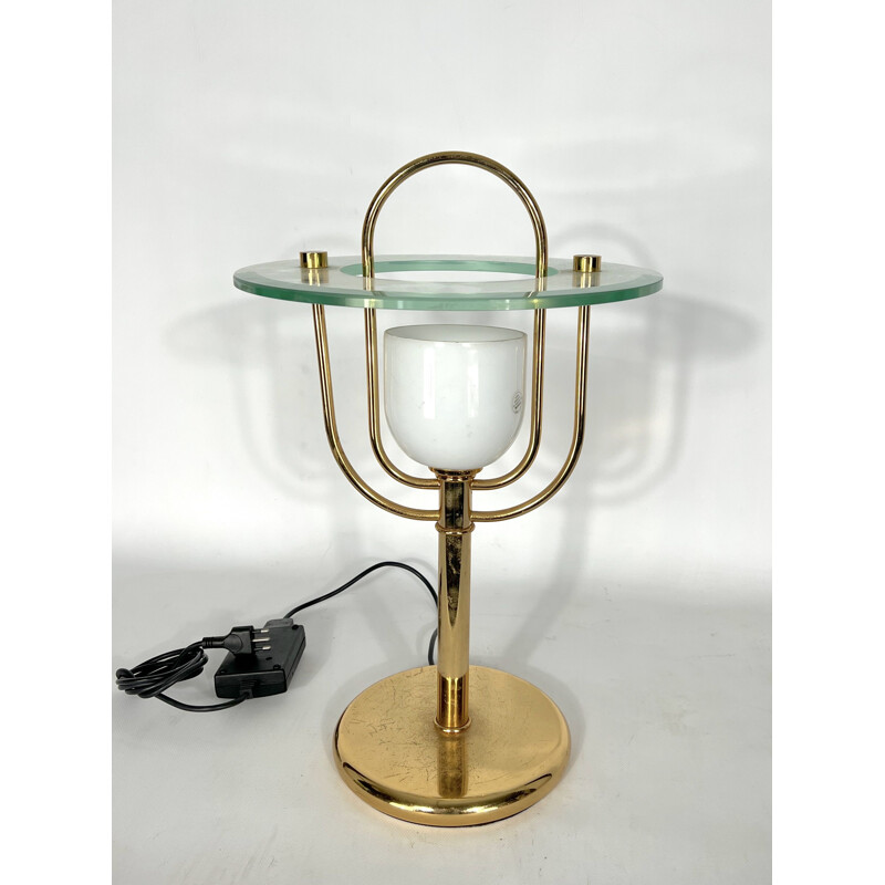 Lámpara de mesa vintage de latón y cristal, 1970