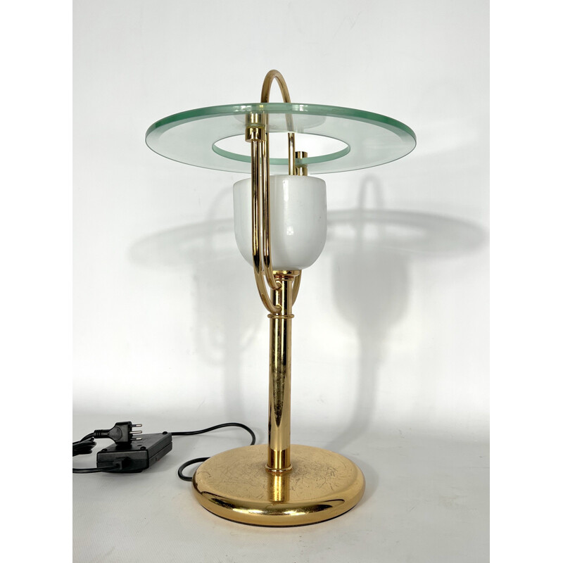 Lampe de table vintage en laiton et verre, 1970