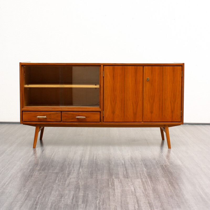 Mid-century sideboard in walnut with glass sliding doors - 1950s