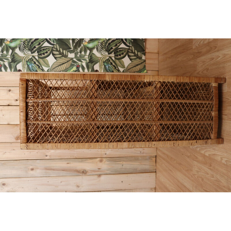 Vintage woven rattan sideboard, France 1970s