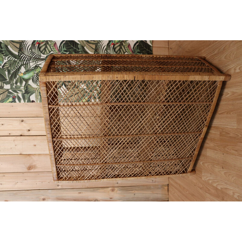 Vintage woven rattan sideboard, France 1970s