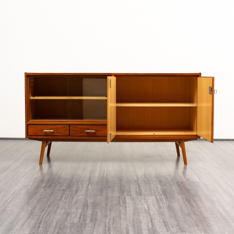 Mid-century sideboard in walnut with glass sliding doors - 1950s