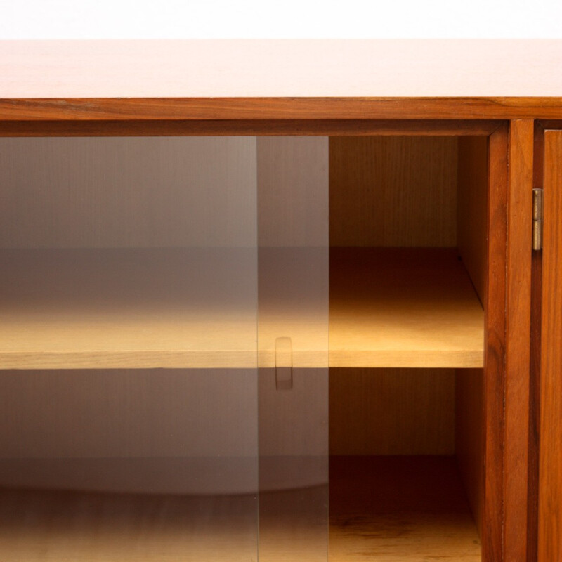 Mid-century sideboard in walnut with glass sliding doors - 1950s