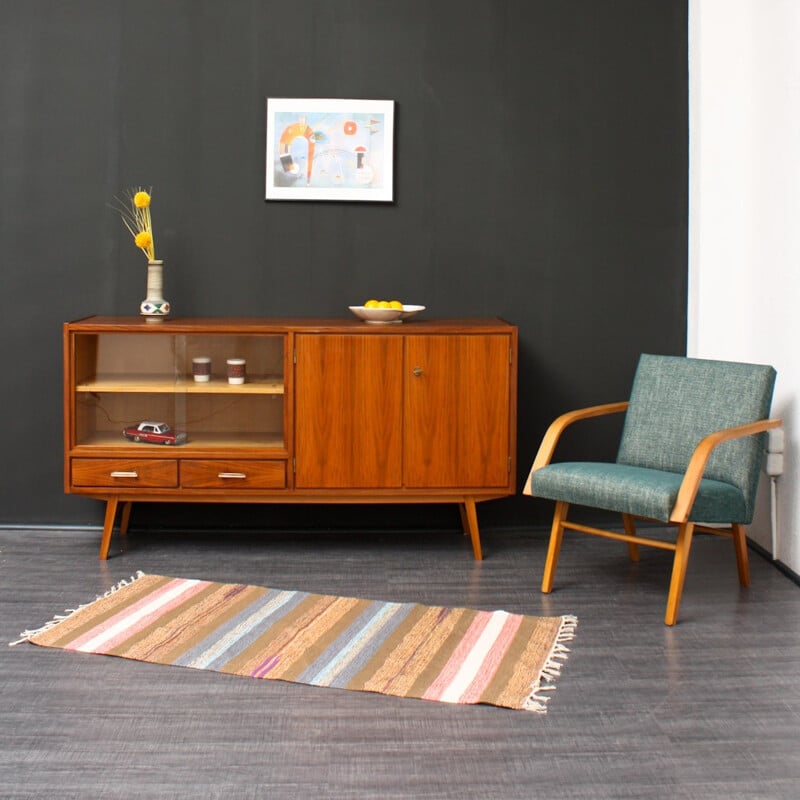 Mid-century sideboard in walnut with glass sliding doors - 1950s