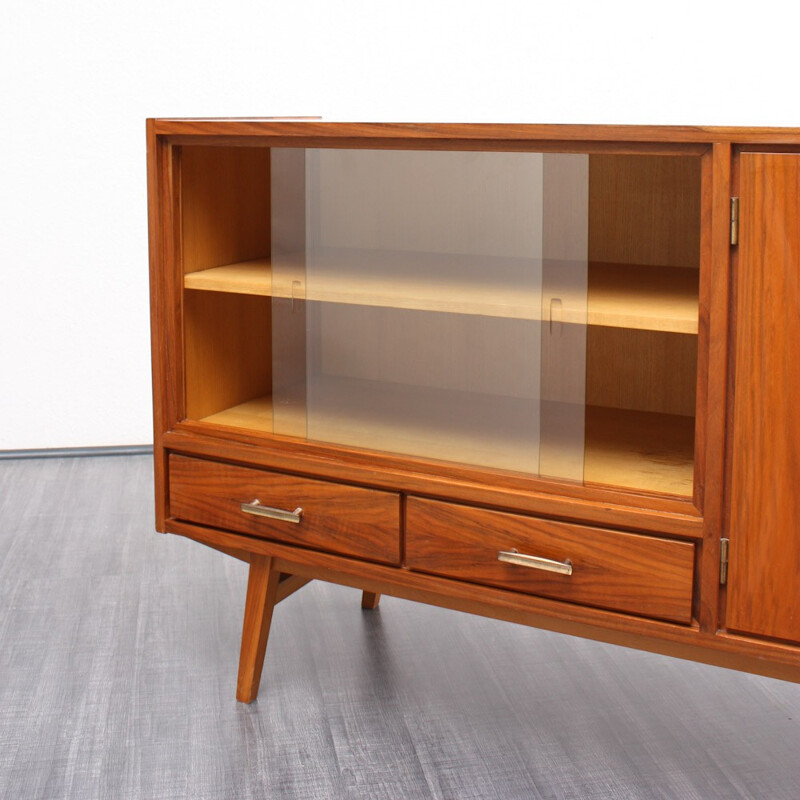 Mid-century sideboard in walnut with glass sliding doors - 1950s