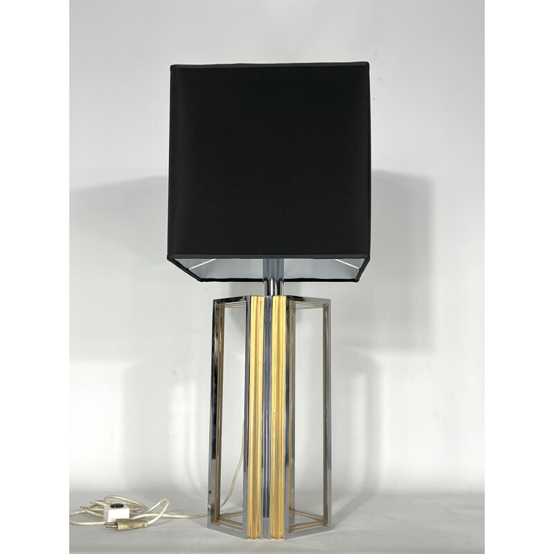 Vintage chrome and brass table lamp by Romeo Rega, Italy 1970