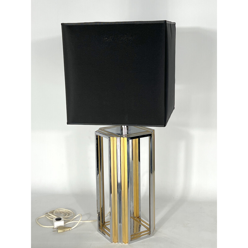 Vintage chrome and brass table lamp by Romeo Rega, Italy 1970