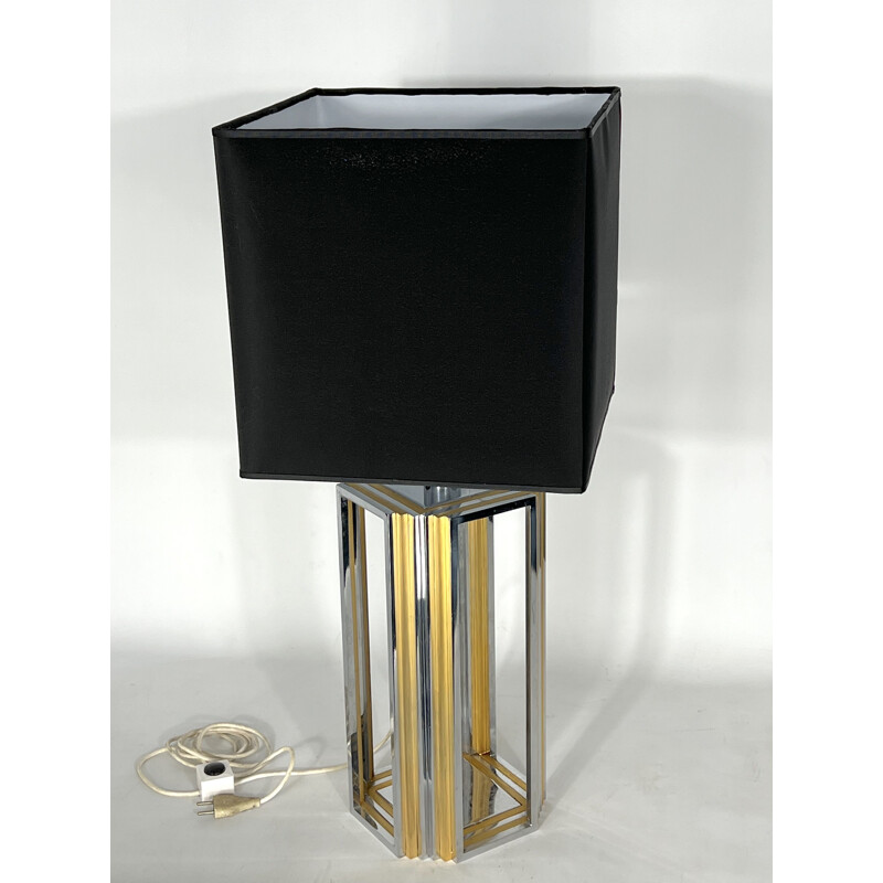 Vintage chrome and brass table lamp by Romeo Rega, Italy 1970