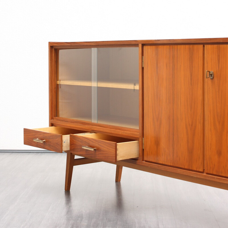 Mid-century sideboard in walnut with glass sliding doors - 1950s