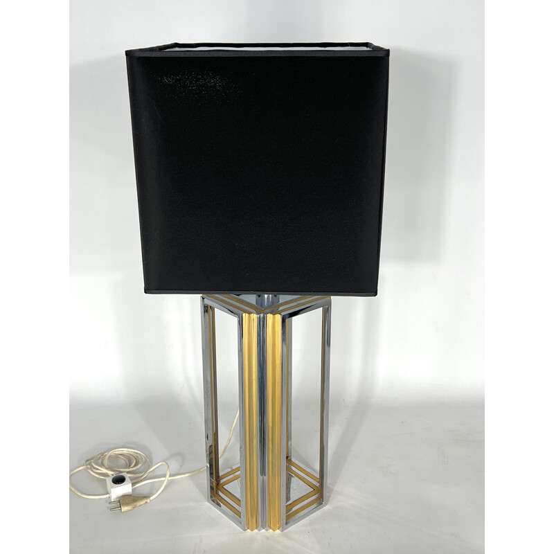 Vintage chrome and brass table lamp by Romeo Rega, Italy 1970