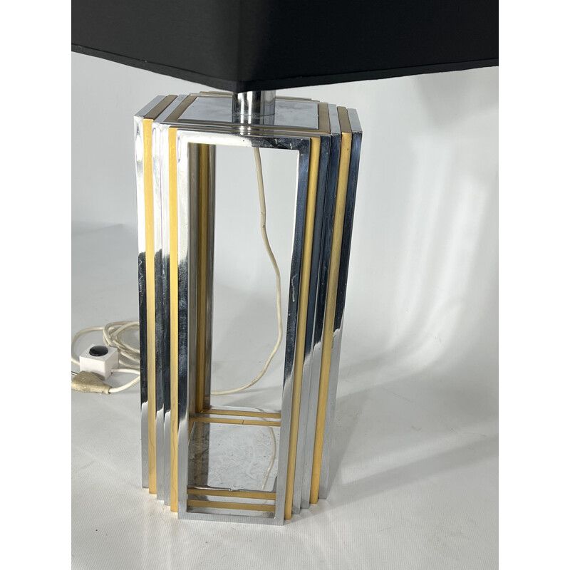 Vintage chrome and brass table lamp by Romeo Rega, Italy 1970