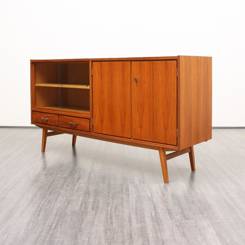 Mid-century sideboard in walnut with glass sliding doors - 1950s