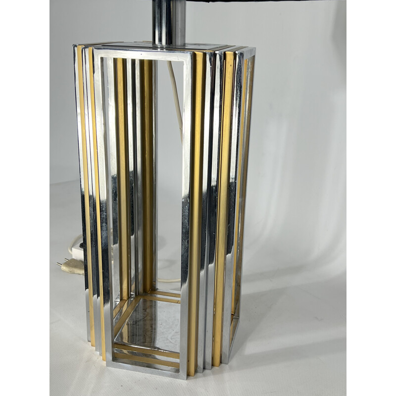 Vintage chrome and brass table lamp by Romeo Rega, Italy 1970