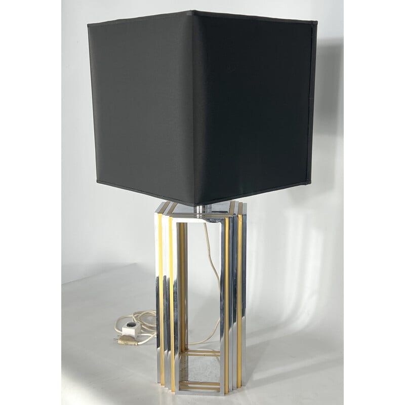 Vintage chrome and brass table lamp by Romeo Rega, Italy 1970